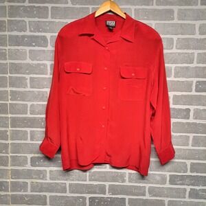 BICE Womens Red 100% Silk‎ Vintage Button Down Blouse Size 12